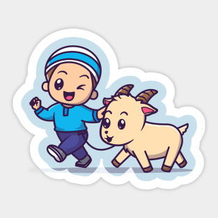 Cute Moslem Boy With Goat Cartoon Sticker